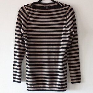 EILEEN FISHER 100% merino wool black and beige striped sweater petite L